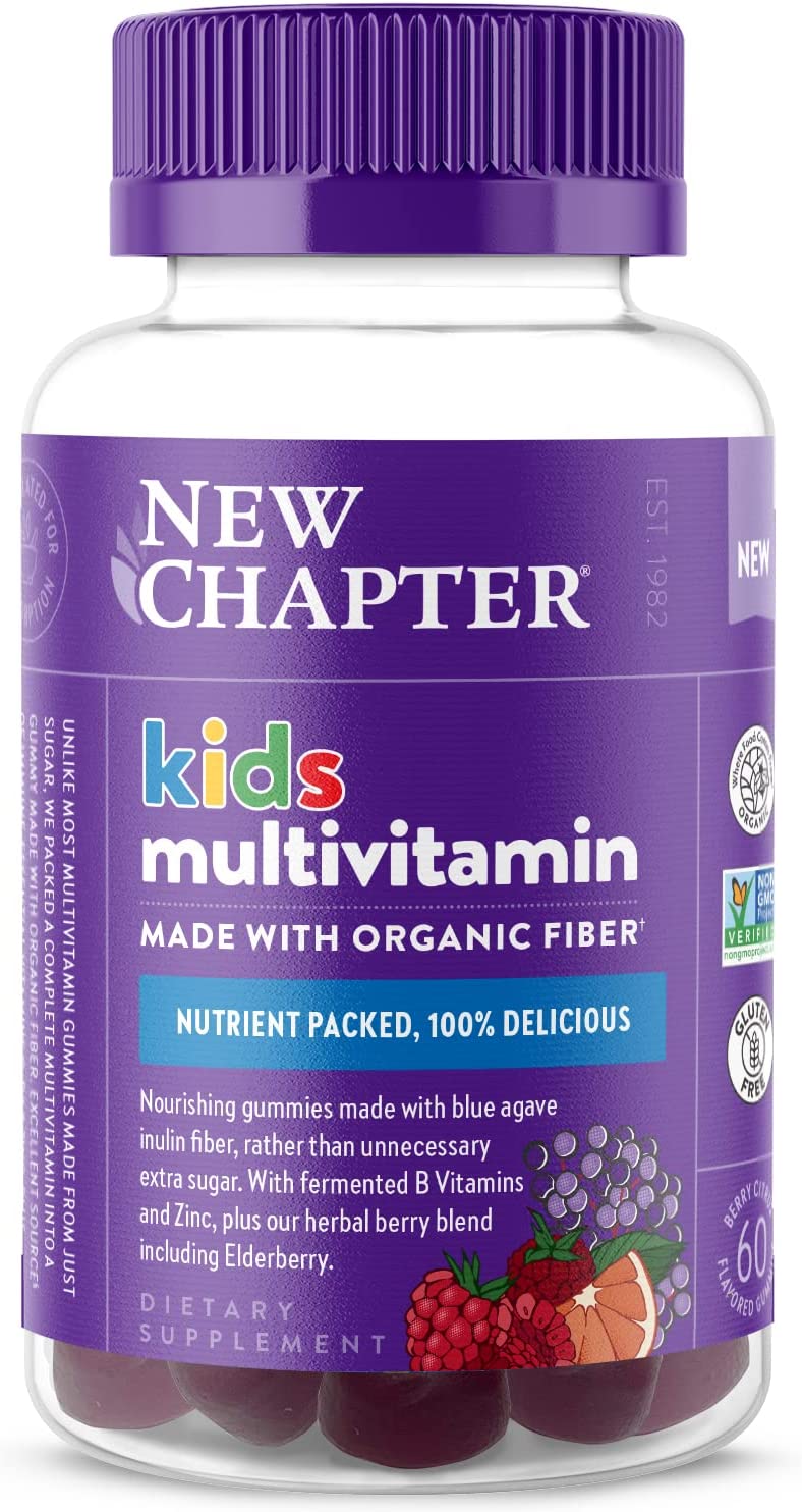 New Chapter Kids Multivitamin Gummies - 50% Less Sugar, Kids Gummy Vitamins with Vitamins C, D3 & Zinc, Non-GMO, Gluten Free, Berry-Citrus, 60ct