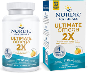 Nordic Naturals Ultimate Omega 2X, Lemon Flavor - 2150 mg Omega-3-60 Soft Gels - High-Potency Omega-3 Fish Oil with EPA & DHA - Promotes Brain & Heart Health - Non-GMO - 60 Servings