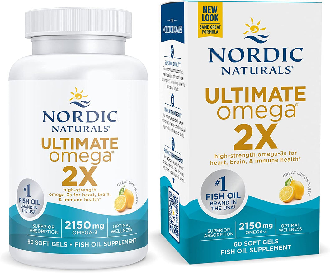 Nordic Naturals Ultimate Omega 2X, Lemon Flavor - 2150 mg Omega-3-60 Soft Gels - High-Potency Omega-3 Fish Oil with EPA & DHA - Promotes Brain & Heart Health - Non-GMO - 60 Servings