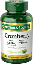 Load image into Gallery viewer, Nature’s Bounty Cranberry 4200mg With Vitamin C, Urinary Health &amp; Immune Support, Cranberry Concentrate, 250 Rapid Release Softgels