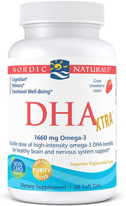 Nordic Naturals DHA Xtra, Strawberry - 60 Soft Gels - 1660 mg Omega-3 - High-Intensity DHA Formula for Brain & Nervous System Support - Non-GMO - 30 Servings