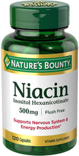 Load image into Gallery viewer, Nature’s Bounty Niacin 500mg Flush Free, Cellular Energy Support, Supports Nervous System Health, 120 Capsules