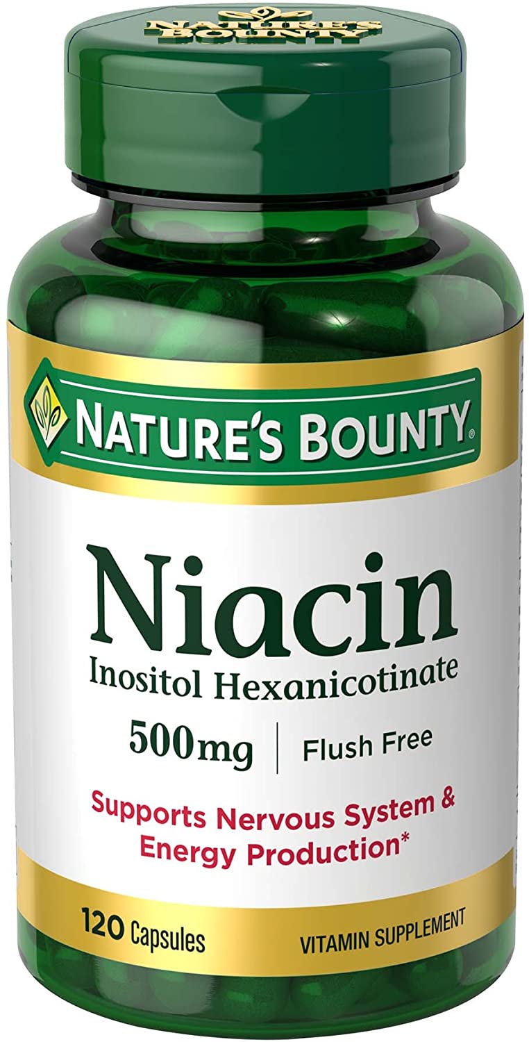 Nature’s Bounty Niacin 500mg Flush Free, Cellular Energy Support, Supports Nervous System Health, 120 Capsules