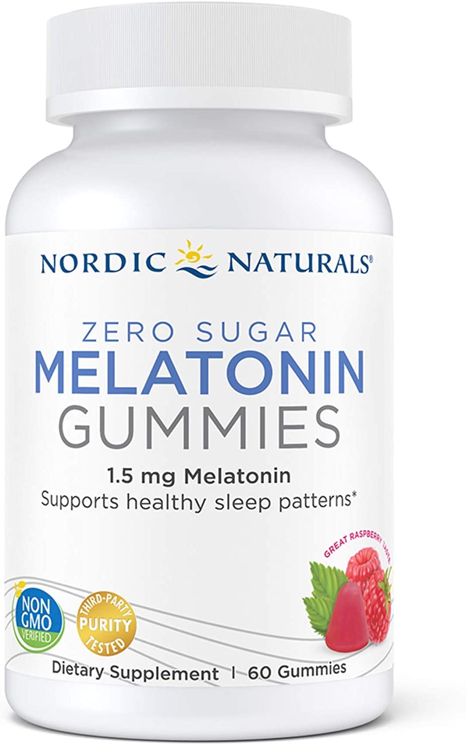 Nordic Naturals Zero Sugar Melatonin Gummies, Raspberry - 1.5 mg Melatonin - 60 Gummies - Great Taste - Restful Sleep, Antioxidant Support - Non-GMO, Vegan - 60 Servings