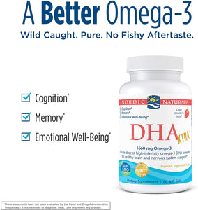 Nordic Naturals DHA Xtra, Strawberry - 60 Soft Gels - 1660 mg Omega-3 - High-Intensity DHA Formula for Brain & Nervous System Support - Non-GMO - 30 Servings