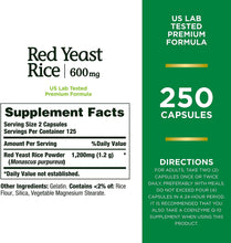 Load image into Gallery viewer, Nature&#39;s Bounty Red Yeast Rice Herbal Supplement, 600 mg Capsules