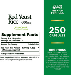 Nature's Bounty Red Yeast Rice Herbal Supplement, 600 mg Capsules
