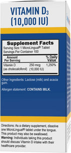 Superior Source Vitamin D3 10000 IU, Under The Tongue Quick Dissolve Sublingual Tablets, 100 Count, Promotes Strong Bones and Teeth, Immune Support, Healthy Muscle Function, Non-GMO