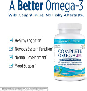 Nordic Naturals Complete Omega Jr, Lemon - 90 Mini Soft Gels - 283 mg Total Omega-3s & 35 mg GLA - Healthy Cognition, Nervous System Function - Non-GMO - 45 Servings