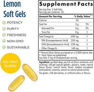 Nordic Naturals Omega-3, Lemon Flavor - 690 mg Omega-3-60 Soft Gels - Fish Oil - EPA & DHA - Immune Support, Brain & Heart Health, Optimal Wellness - Non-GMO - 30 Servings