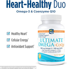 Load image into Gallery viewer, Nordic Naturals Ultimate Omega + CoQ10, Lemon - 60 Soft Gels - 1280 mg Omega-3 + 100 mg CoQ10 - Heart Health, Cellular Energy, Antioxidant Support - Non-GMO - 30 Servings