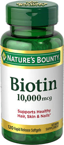 Nature’s Bounty Biotin, Supports Healthy Hair, Skin and Nails, 10000 mcg, Rapid Release Softgels, 120 Ct