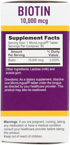Superior Source Biotin 10000 mcg. Under The Tongue Quick Dissolve Sublingual Tablets, 60 Count, Supports Healthy Hair, Skin, and Nail Growth, Helps Support Energy Metabolism, Non-GMO