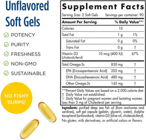 Nordic Naturals Prenatal DHA, Unflavored - 830 mg Omega-3 + 400 IU Vitamin D3-180 Soft Gels - Supports Brain Development in Babies During Pregnancy & Lactation - Non-GMO - 90 Servings