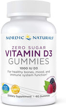 Load image into Gallery viewer, Nordic Naturals Zero Sugar Vitamin D3 Gummies, Wild Berry - 1000 IU Vitamin D3-60 Gummies - Great Taste - Healthy Bones, Mood &amp; Immune System Function - Non-GMO - 60 Servings