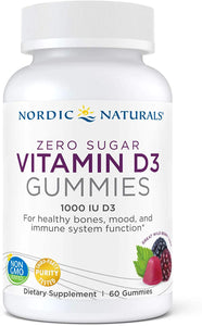 Nordic Naturals Zero Sugar Vitamin D3 Gummies, Wild Berry - 1000 IU Vitamin D3-60 Gummies - Great Taste - Healthy Bones, Mood & Immune System Function - Non-GMO - 60 Servings