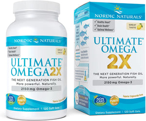 Nordic Naturals Ultimate Omega 2X, Lemon Flavor - 2150 mg Omega-3-120 Soft Gels - High-Potency Omega-3 Fish Oil with EPA & DHA - Promotes Brain & Heart Health - Non-GMO - 60 Servings