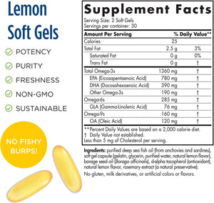 Nordic Naturals Complete Omega Xtra, Lemon - 60 Soft Gels - 1360 mg Omega-3 + 76 mg GLA - Healthy Skin, Joints & Cognition - Non-GMO - 30 Servings