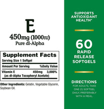 Load image into Gallery viewer, Nature&#39;s Bounty Vitamin E Rapid Release Softgels, 450 mg per Serving, 60 Count