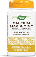 Load image into Gallery viewer, Nature&#39;s Way Calcium, Magnesium &amp; Zinc, 765 mg per Serving, 250 Capsules