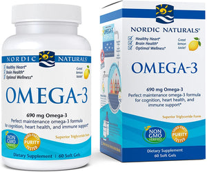 Nordic Naturals Omega-3, Lemon Flavor - 690 mg Omega-3-60 Soft Gels - Fish Oil - EPA & DHA - Immune Support, Brain & Heart Health, Optimal Wellness - Non-GMO - 30 Servings