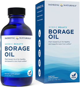 Nordic Naturals Nordic Beauty Borage Oil, Unflavored Borage Seed Oil, Unique Omega-6 for Healthy and Hydrated Skin, 480 Milligrams of GLA, Non GMO, Vegan, 4 Ounces, 48 Servings