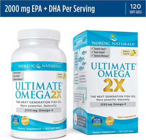 Nordic Naturals Ultimate Omega 2X, Lemon Flavor - 2150 mg Omega-3-120 Soft Gels - High-Potency Omega-3 Fish Oil with EPA & DHA - Promotes Brain & Heart Health - Non-GMO - 60 Servings