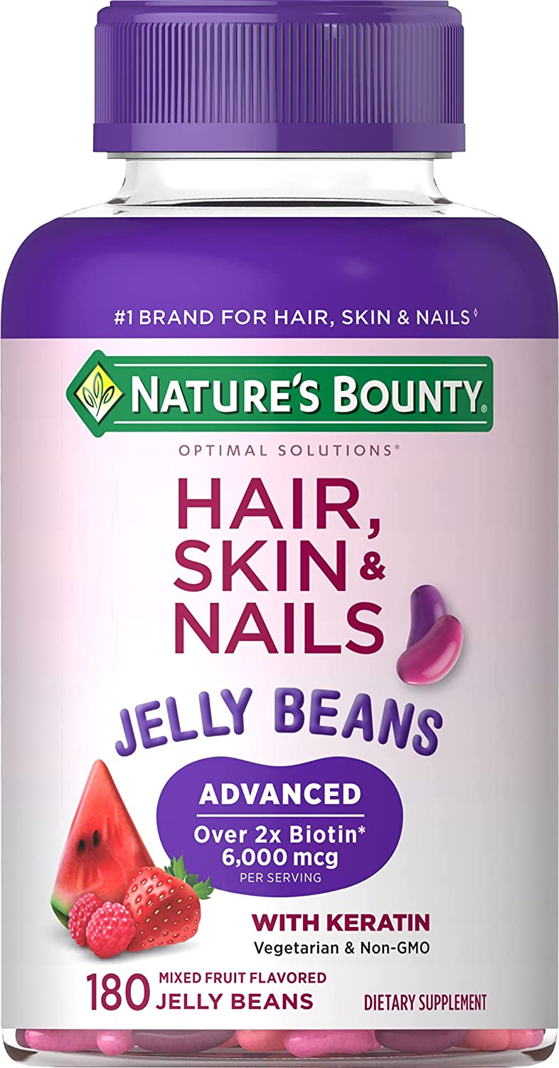 Nature's Bounty Optimal Solutions Advanced Hair, Skin & Nails Jelly Beans with Biotin, Mixed Fruit Flavor, 180 Count