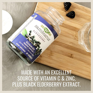 Nature's Way Sambucus Black Elderberry Gummies with Vitamin C and Zinc for Adult, Immune Support*, 3200 mg, 60 Count