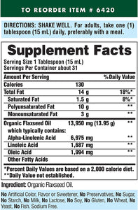 Puritan's Pride Organic Flaxseed Oil, Cold-Pressed, Source of Vegetarian Omega 3-6-9, 16 Fluid Ounce, Pack of 1