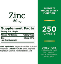 Load image into Gallery viewer, Nature’s Bounty Zinc 50mg, Immune Support &amp; Antioxidant Supplement, Promotes Skin Health 250 Caplets