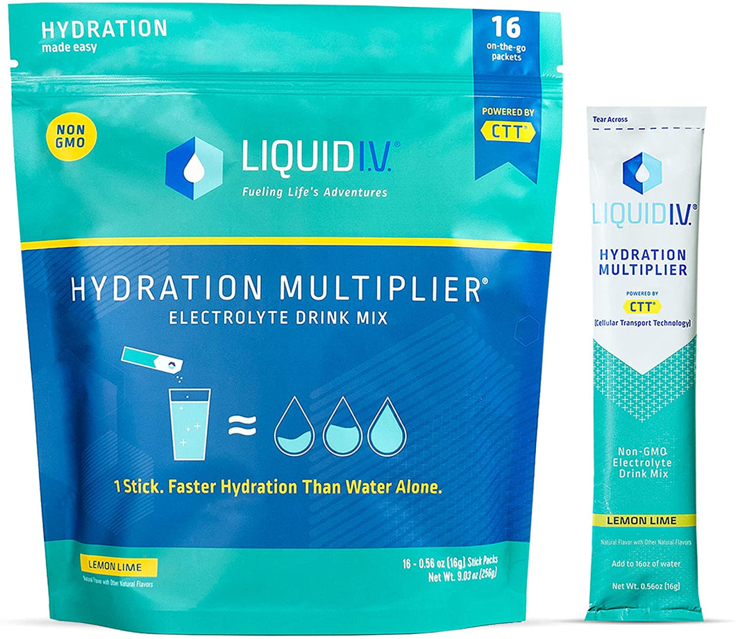 Liquid I.V. Hydration Multiplier - Lemon Lime - Hydration Powder Packets | Electrolyte Drink Mix | Easy Open Single-Serving Stick | Non-GMO | 16 Sticks