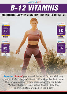 Superior Source No Shot Vitamin B12 Methylcobalamin, Quick Dissolve Sublingual Tablets, Active Form of B12, Increase Metabolism, Energy Production, Nervous System Support, Non-GMO (Vitamin B12 5,000mcg)