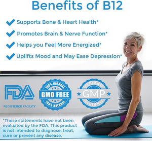 Superior Source No Shot Vitamin B12 Methylcobalamin, Quick Dissolve Sublingual Tablets, Active Form of B12, Increase Metabolism, Energy Production, Nervous System Support, Non-GMO (Vitamin B12 5,000mcg)