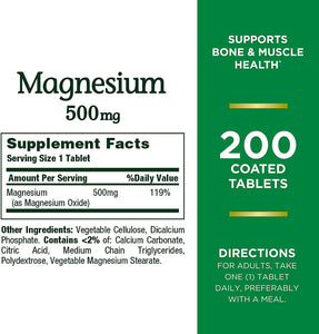 Nature’s Bounty Magnesium, Bone and Muscle Health, Tablets, 500 mg, 200 Ct
