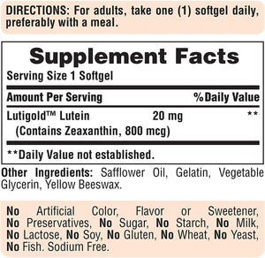Lutein 20 mg with Zeaxanthin Softgels, Supports Eye Health* 120 Count by Puritan's Pride