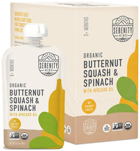 Load image into Gallery viewer, Serenity Kids Baby Food Pouches, Organic Butternut Squash and Spinach with Avocado Oil, For 6+ Months, 3.5 Ounce Pouch (6 Pack)