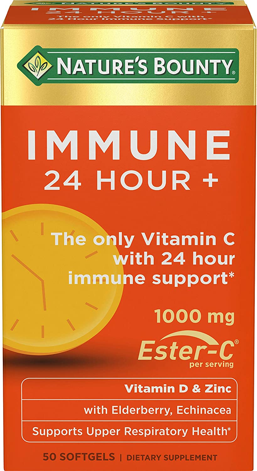 Nature’s Bounty Immune 24 Hour +, The only Vitamin C with 24 Hour Immune Support from Ester C, Rapid Release Softgels, 50 Count