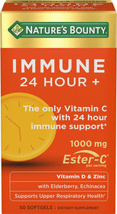 Nature’s Bounty Immune 24 Hour +, The only Vitamin C with 24 Hour Immune Support from Ester C, Rapid Release Softgels, 50 Count