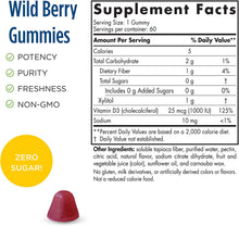Load image into Gallery viewer, Nordic Naturals Zero Sugar Vitamin D3 Gummies, Wild Berry - 1000 IU Vitamin D3-60 Gummies - Great Taste - Healthy Bones, Mood &amp; Immune System Function - Non-GMO - 60 Servings