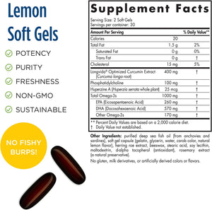 Nordic Naturals Omega Memory with Curcumin, Lemon - 60 Soft Gels - 1000 mg Omega-3 + 400 mg Optimized Curcumin - Memory, Cognition - Contains Phosphatidylcholine & Huperzine A - Non-GMO - 30 Servings