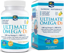 Load image into Gallery viewer, Nordic Naturals Ultimate Omega-D3, Lemon Flavor - 1280 mg Omega-3 + 1000 IU Vitamin D3-60 Soft Gels - Omega-3 Fish Oil - EPA &amp; DHA - Promotes Brain, Heart, Joint, &amp; Immune Health - 30 Servings