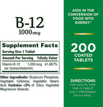 Load image into Gallery viewer, Nature&#39;s Bounty Vitamin B12, Supports Energy Metabolism, Tablets, 1000mcg, 200 Ct
