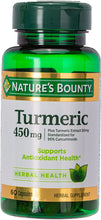Load image into Gallery viewer, Nature&#39;s Bounty Turmeric Curcumin Caps, 60 ct, Green (15417)