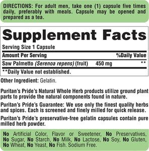 Saw Palmetto 450 Mg, Supports Prostate and Urinary Health, 200 Count by Puritan's Pride