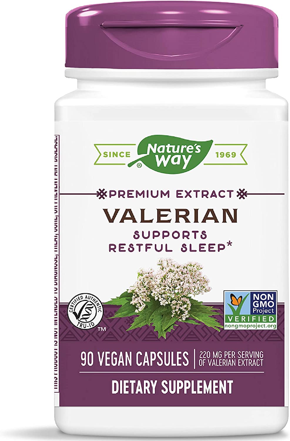 Nature's Way Valerian, Non-GMO, Gluten Free, 220 mg per serving, 90 Capsules