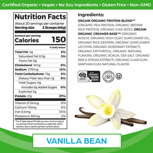 Orgain Organic Plant Based Protein Powder, Vanilla Bean - 21g of Protein, Vegan, Low Net Carbs, Gluten Free, Lactose Free, No Sugar Added, Soy Free, Kosher, Non-GMO, 2.03 Lb