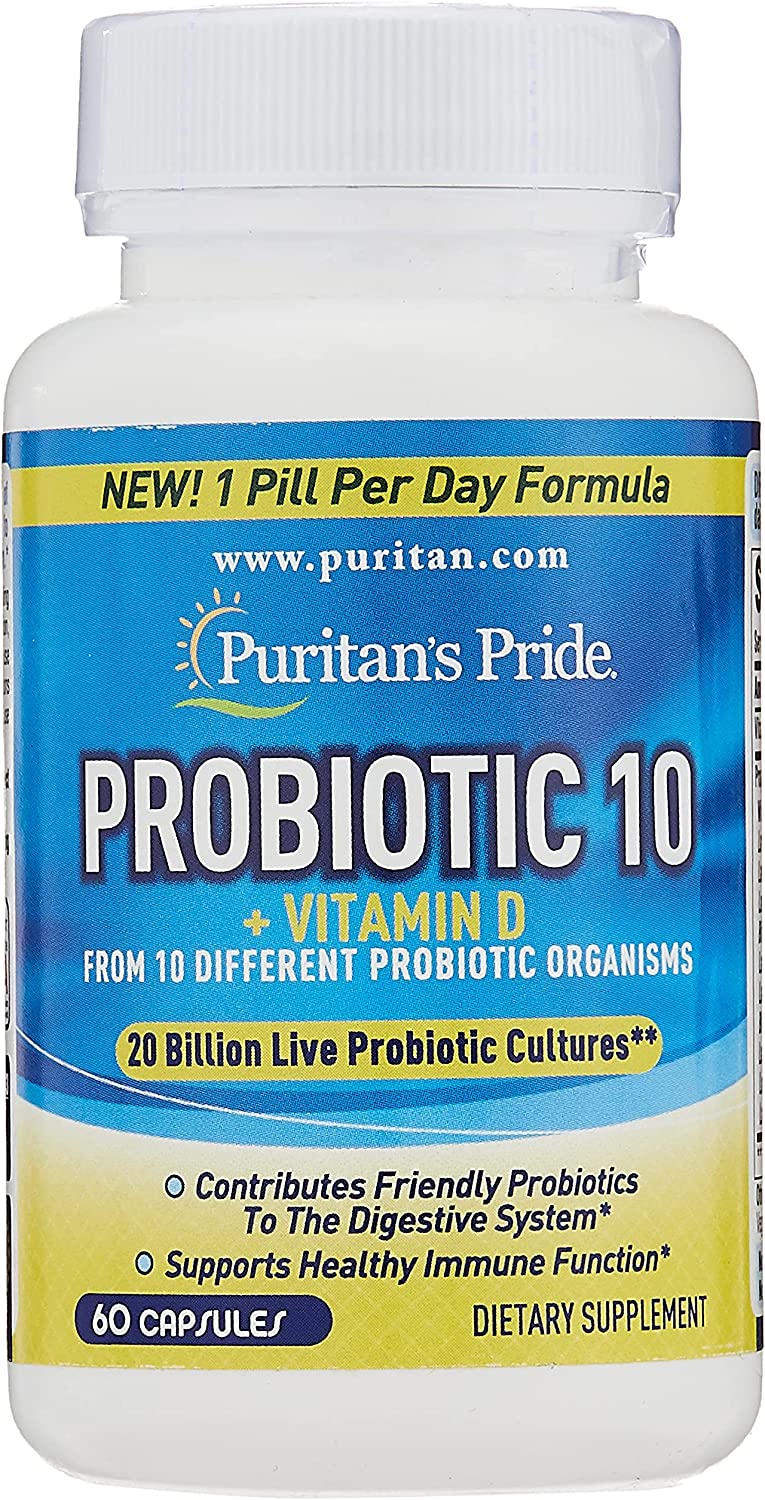 Probiotic 10 with Vitamin D to Help Support Immune System Health*, 60 Count, by Puritan's Pride, White