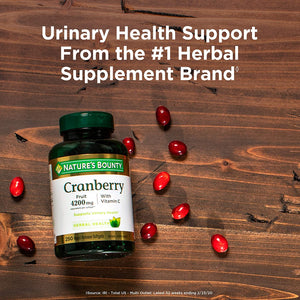 Nature’s Bounty Cranberry 4200mg With Vitamin C, Urinary Health & Immune Support, Cranberry Concentrate, 250 Rapid Release Softgels