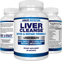 Load image into Gallery viewer, Liver Cleanse Detox &amp; Repair Formula – 22 Herbs Support Supplement: Milk Thistle Extracts Silymarin, Beet, Artichoke, Dandelion, Chicory Root – Arazo Nutrition USA